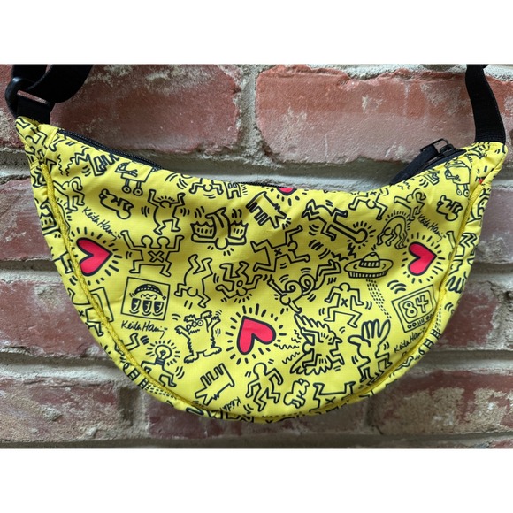 NWOT Uniqlo Keith Haring Yellow Graphic Print Crescent Crossbody RARE - Picture 3 of 8